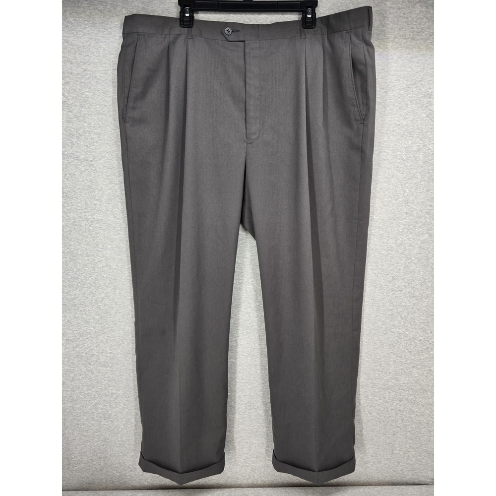 Haggar Men's 44x30 Pleated Cuffed Dress Pants Charcoal Grey Micro Polyester